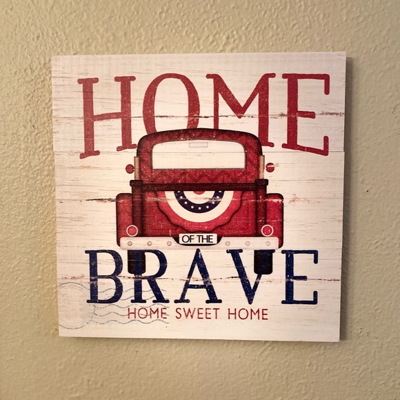 Home Of The Brave Wood Wall Sign & Vintage Style American Flag Wood Wall Sign - Picture 8 of 16